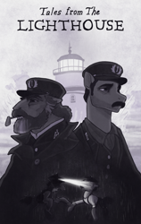Size: 1313x2080 | Tagged: safe, artist:dirtyfox911911, idw, pony, g5, spoiler:comic, spoiler:g5comic, comic cover, crossover, male, monochrome, movie poster, parody, parody of a parody, ponified, reference, stallion, the lighthouse