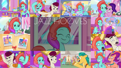Size: 1280x722 | Tagged: safe, edit, edited screencap, editor:quoterific, screencap, delightful trifle, fifi (g5), hitch trailblazer, izzy moonbow, jazz hooves, lemon gear, pipp petals, posey bloom, rocky riff, señor butterscotch, sunny starscout, earth pony, pegasus, pony, unicorn, clip trot, g5, it's t.u.e.s. day, mane melody, maretime bay day 2.0, my little pony: tell your tale, the unboxing of izzy, spoiler:g5, spoiler:my little pony: tell your tale, spoiler:tyts01e05, spoiler:tyts01e06, spoiler:tyts01e07, spoiler:tyts01e09, spoiler:tyts01e11, cake, cellphone, eyes closed, female, food, male, mane stripe sunny, mare, open mouth, open smile, phone, smartphone, smiling, stallion, text