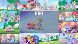 Size: 1280x720 | Tagged: safe, edit, edited screencap, editor:quoterific, screencap, fifi (g5), hitch trailblazer, izzy moonbow, jazz hooves, pipp petals, rufus, sunny starscout, thunder flap, windy, zoom zephyrwing, earth pony, pegasus, pony, unicorn, foal me once, g5, maretime bay day 2.0, my little pony: tell your tale, zipp's flight school, spoiler:g5, spoiler:my little pony: tell your tale, spoiler:tyts01e02, spoiler:tyts01e08, spoiler:tyts01e11, :o, bag, cap, cart, female, flying, guardsmare, hat, male, mane stripe sunny, mare, open mouth, open smile, pegasus royal guard, ponytail, royal guard, saddle bag, smiling, spread wings, stallion, text, wings