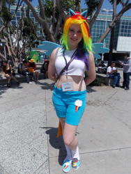 Size: 2121x2828 | Tagged: safe, artist:arp-photography, rainbow dash, human, g4, anime expo, anime expo 2014, clothes, cosplay, costume, high res, irl, irl human, multicolored hair, photo, rainbow hair