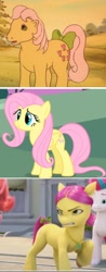 Size: 776x1972 | Tagged: safe, edit, edited screencap, screencap, fluttershy, posey, posey bloom, windy, zipp storm, earth pony, pegasus, pony, g1, g4, g5, make your mark, my little pony: make your mark, angry, female