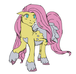 Size: 1168x1146 | Tagged: safe, artist:mpregnaruto, fluttershy, pegasus, pony, g4, coat markings, colored sketch, colored wings, redesign, simple background, sketch, socks (coat markings), solo, white background, wings