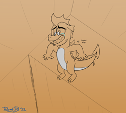 Size: 2000x1800 | Tagged: safe, artist:rupert, derpibooru exclusive, garble, dragon, series:natg rupert 22, g4, atg 2022, dichromatic, limited palette, male, newbie artist training grounds, scared, sketch, solo, tears of fear, teary eyes, teenaged dragon, teeth, wings