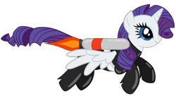 Size: 4050x2200 | Tagged: safe, artist:rebepony, rarity, alicorn, pony, g4, alicornified, female, flying, high res, jetpack, latex, latex boots, latex suit, mare, pegasus wings, race swap, raricorn, rubber suit, simple background, smiling, solo, spread wings, transparent background, wings