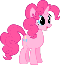 Size: 1216x1303 | Tagged: safe, artist:thebosscamacho, edit, editor:cutiesparke, pinkie pie, pony, unicorn, g4, alternate hairstyle, female, open mouth, open smile, race swap, simple background, smiling, solo, standing, transparent background, unicorn pinkie pie