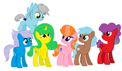 Size: 1280x751 | Tagged: safe, artist:stack-of-cookies, oc, oc only, oc:feather fluff, oc:flutter pop, oc:marshmallow moon, oc:mashmallow shine, oc:sapphire twirl, oc:silver twirl, earth pony, pegasus, pony, unicorn, base used, female, mare, simple background, transparent background