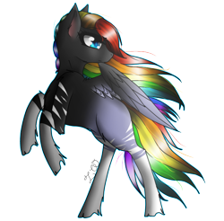 Size: 676x664 | Tagged: safe, artist:kat-the-true-kitkat, oc, oc only, pegasus, pony, female, looking back, mare, multicolored hair, pegasus oc, rainbow hair, signature, simple background, solo, transparent background, wings