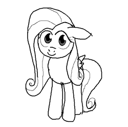 Size: 508x501 | Tagged: safe, artist:ayellowhorse, derpibooru exclusive, fluttershy, pegasus, pony, g4, cute, daaaaaaaaaaaw, female, looking at you, monochrome, mouse drawing, shyabetes, simple background, sketch, solo, standing, white background