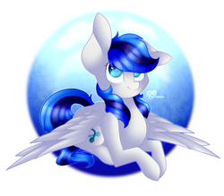 Size: 1600x1400 | Tagged: safe, artist:prettyshinegp, oc, oc only, pegasus, pony, abstract background, commission, female, lying down, mare, one ear down, pegasus oc, prone, smiling, solo, wings, ych result