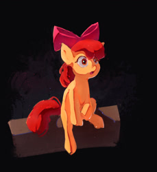Size: 1658x1807 | Tagged: safe, artist:inkhooves, apple bloom, earth pony, pony, g4, black background, female, filly, foal, log, simple background, sitting, solo