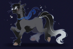 Size: 2500x1667 | Tagged: safe, artist:shchavel, firefly (insect), insect, belly fluff, cheek fluff, chest fluff, coat markings, colored belly, dark belly, ear fluff, facial markings, fluffy, gradient hooves, gradient tail, long tail, raised hoof, reverse countershading, short mane, slender, socks (coat markings), solo, sternocleidomastoid, tail, thin, unshorn fetlocks, walking