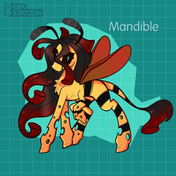 Size: 2000x2000 | Tagged: safe, artist:seasemissary, oc, oc:mandible, changepony, hybrid, high res, interspecies offspring, magical lesbian spawn, offspring, parent:queen chrysalis, parent:sunset shimmer, solo