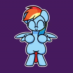 Size: 1080x1080 | Tagged: safe, artist:sugar morning, edit, rainbow dash, pegasus, pony, g4, animated, animation meme, best pony, bipedal, cute, dancing, dashabetes, eyes closed, hardstyle, italobrothers, music, open mouth, open smile, outline, purple background, simple background, smiling, solo, sound, spread wings, webm, white outline, wings