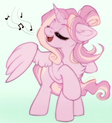 Size: 800x881 | Tagged: safe, artist:cabbage-arts, oc, oc only, alicorn, pony, alicorn oc, chest fluff, horn, music notes, singing, solo, wings