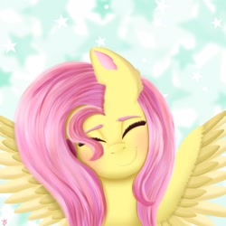 Size: 2045x2045 | Tagged: safe, artist:galaxy swirl, fluttershy, pegasus, pony, g4, blushing, bust, colored eyebrows, cute, daaaaaaaaaaaw, ear fluff, eyebrows, eyes closed, female, high res, mare, portrait, shyabetes, smiling, solo, spread wings, wings