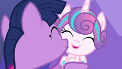 Size: 1280x720 | Tagged: safe, screencap, princess flurry heart, twilight sparkle, alicorn, pony, a flurry of emotions, season 7, ^^, aunt and niece, cheek kiss, cute, daaaaaaaaaaaw, duo, duo female, eyes closed, female, flurrybetes, foal, happy, hnnng, kissing, mare, platonic kiss, too cute, twiabetes, twilight is bae, twilight sparkle (alicorn)