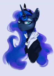 Size: 2480x3507 | Tagged: safe, artist:charlot, princess luna, alicorn, pony, g4, clothes, ear piercing, goth, high res, horn, horn ring, lidded eyes, piercing, ring, simple background, solo