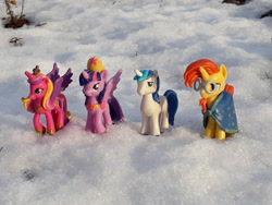 Size: 4128x3096 | Tagged: safe, artist:dingopatagonico, princess cadance, shining armor, sunburst, twilight sparkle, alicorn, pony, g4, irl, photo, snow, toy, twilight sparkle (alicorn)