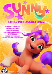 Size: 1434x2048 | Tagged: safe, sunny starscout, earth pony, pony, g5, official, 2022, advertisement, advertising, copyright, event, female, gloworm festival, hasbro, looking at you, mane stripe sunny, mare, mascot, meet and greet, official event, official render, promotional art, solo