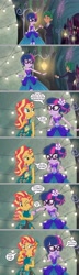 Size: 2205x7607 | Tagged: safe, artist:silverbuller, edit, edited screencap, screencap, sci-twi, sunset shimmer, timber spruce, twilight sparkle, human, equestria girls, g4, my little pony equestria girls: legend of everfree, bare shoulders, comic, screencap comic, sleeveless, strapless