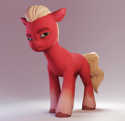 Size: 1650x1600 | Tagged: safe, artist:luminousdazzle, derpibooru exclusive, sprout cloverleaf, earth pony, pony, g5, 3d, 3d model, blender, blender eevee, frown, green eyes, grumpy, looking at you, male, render, solo, stallion, standing, unshorn fetlocks