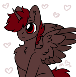 Size: 1390x1416 | Tagged: safe, artist:mariashek, oc, oc only, oc:hardy, alicorn, pony, alicorn oc, chest fluff, heart, horn, simple background, sitting, solo, white background, wings