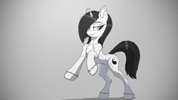 Size: 2133x1200 | Tagged: safe, artist:coreboot, oc, oc:clio blackmane, pony, unicorn, bipedal, chest fluff, female, hooves, horn, rearing, simple background, solo, tail