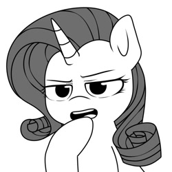 Size: 797x797 | Tagged: safe, artist:makaryo, rarity, pony, unicorn, g4, bust, female, furrowed brow, grayscale, hoof on chin, mare, monochrome, simple background, solo, white background