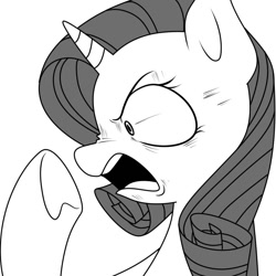 Size: 1080x1080 | Tagged: safe, artist:makaryo, rarity, pony, unicorn, g4, angry, bust, female, grayscale, mare, monochrome, nose wrinkle, open mouth, profile, scowl, simple background, solo, underhoof, white background