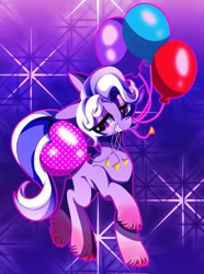 Size: 1527x2048 | Tagged: safe, alternate version, artist:stacy_165cut, ivory cedar, earth pony, pony, g5, balloon, heart balloon, male, mouth hold, raised hoof, smiling, solo, stallion, unshorn fetlocks