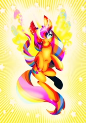 Size: 1436x2048 | Tagged: safe, artist:stacy_165cut, sunny starscout, alicorn, earth pony, pony, g5, my little pony: a new generation, alicornified, artificial horn, artificial wings, augmented, female, horn, magic, magic horn, magic wings, mane stripe sunny, mare, one eye closed, race swap, solo, stars, sunnycorn, wings