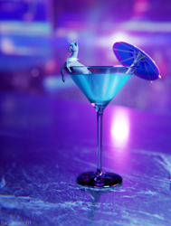 Size: 1550x2050 | Tagged: safe, artist:radiomann01, oc, oc only, oc:lucent, pony, unicorn, 3d, alcohol, blender, cocktail, cocktail glass, cocktail umbrella, drink, looking offscreen, male, micro, nightclub, solo, stallion