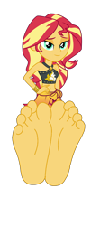 Size: 1200x2700 | Tagged: safe, artist:whalepornoz, edit, edited screencap, screencap, sunset shimmer, human, equestria girls, equestria girls specials, g4, my little pony equestria girls: better together, my little pony equestria girls: forgotten friendship, barefoot, base used, belly button, bikini, clothes, feet, female, fetish, foot fetish, foot focus, not a vector, sandals, sarong, sexy, simple background, skirt, soles, solo, stomach, swimsuit, toes, transparent background, vector