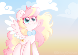 Size: 3508x2480 | Tagged: safe, artist:ninnydraws, oc, oc only, oc:ninny, pegasus, pony, bowtie, eye clipping through hair, female, heart, heart eyes, heterochromia, high res, mare, solo, spread wings, wingding eyes, wings