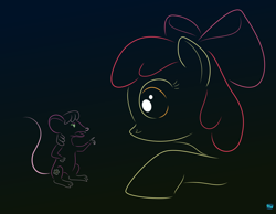 Size: 1000x776 | Tagged: safe, artist:quint-t-w, apple bloom, cheerilee, earth pony, mouse, pony, g4, atg 2022, bow, duo, female, gradient background, hair bow, minimalist, newbie artist training grounds, species swap