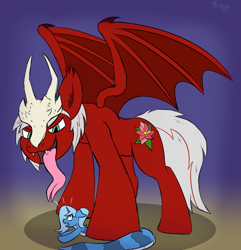 Size: 1930x2000 | Tagged: safe, artist:triksa, oc, oc:poinsettia, oc:triksa, bat pony, lamia, original species, helmet, simple background, size difference, sketch, skull helmet, squish, stepped on, tiny, tongue out, worried