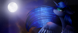 Size: 2899x1222 | Tagged: safe, artist:kat-the-true-kitkat, princess luna, alicorn, pony, g4, bust, female, full moon, looking up, mare, moon, solo