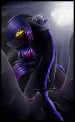 Size: 1268x2056 | Tagged: safe, artist:kat-the-true-kitkat, oc, oc only, pony, full moon, horns, moon, night, solo, stars, wings