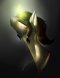 Size: 861x1116 | Tagged: safe, artist:kat-the-true-kitkat, oc, oc only, pony, unicorn, bust, eyes closed, freckles, glowing, glowing horn, horn, jewelry, magic, necklace, solo, unicorn oc