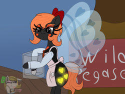 Size: 1600x1200 | Tagged: safe, artist:gray star, derpibooru exclusive, oc, oc only, oc:fairy fire, breezie, firefly (insect), hybrid, insect, apron, bartender, bow, cleaning, clothes, fairy wings, glowing, hair bow, vest, wild pegasus, wings