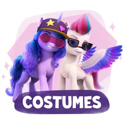 Size: 1500x1500 | Tagged: safe, izzy moonbow, zipp storm, pegasus, pony, unicorn, g5, amazon.com, cap, duo, duo female, female, hat, heart, mare, sparkles, stars, sunglasses