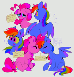 Size: 1972x2048 | Tagged: safe, artist:swirlseypop, pinkie pie, rainbow dash, earth pony, pegasus, pony, g4, colorful, comforting, comic, cute, dialogue, eyes closed, female, floppy ears, lesbian, reassurance, sad, ship:pinkiedash, shipping, simple background