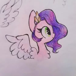 Size: 640x640 | Tagged: safe, artist:flutterberrypie, pipp petals, pegasus, pony, g5, accessory, chest fluff, female, sketch, smiling, solo, traditional art