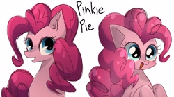 Size: 2048x1147 | Tagged: safe, artist:namaenonaipony, pinkie pie, earth pony, pony, g4, cute, diapinkes, duo, duo female, female, mare, open mouth, simple background, white background