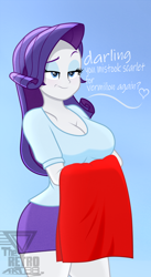 Size: 1700x3104 | Tagged: safe, artist:theretroart88, rarity, human, equestria girls, breasts, busty rarity, cleavage, clothes, disappointed, fabric, female, rarity is not amused, short skirt, skirt, solo, stupid sexy rarity, unamused