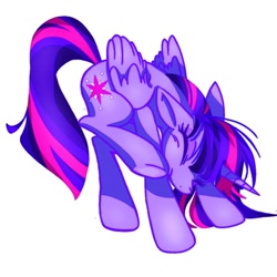 Size: 1070x1070 | Tagged: safe, artist:stacy_165cut, twilight sparkle, alicorn, pony, g4, eyes closed, female, floppy ears, folded wings, horn, mare, raised leg, simple background, solo, twilight sparkle (alicorn), white background, wings
