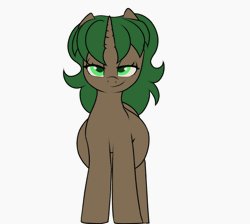 Size: 560x501 | Tagged: safe, artist:dumbwoofer, oc, oc only, oc:pine shine, pony, unicorn, animated, blinking, female, looking at you, mare, pregnant, simple background, smiling, smiling at you, solo, sway, tail, underhoof, white background
