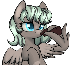 Size: 3600x3300 | Tagged: safe, artist:dumbwoofer, oc, oc only, oc:forest air, pegasus, pony, alcohol, beer, beer bottle, bottle, drinking, female, filly, foal, high res, mane dye, solo, spread wings, wing hands, wings