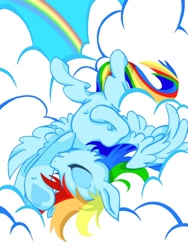 Size: 960x1280 | Tagged: safe, artist:stacy_165cut, rainbow dash, pegasus, pony, g4, cloud, eyes closed, female, lying down, lying on a cloud, mare, on a cloud, on back, rainbow, sky, solo, spread wings, wings