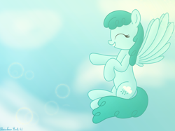 Size: 4032x3016 | Tagged: safe, artist:rainbowšpekgs, spring melody, sprinkle medley, pegasus, pony, g4, cloud, cloudy, eyes closed, female, flying, mare, sky, smiling, solo, spread wings, tail, wings